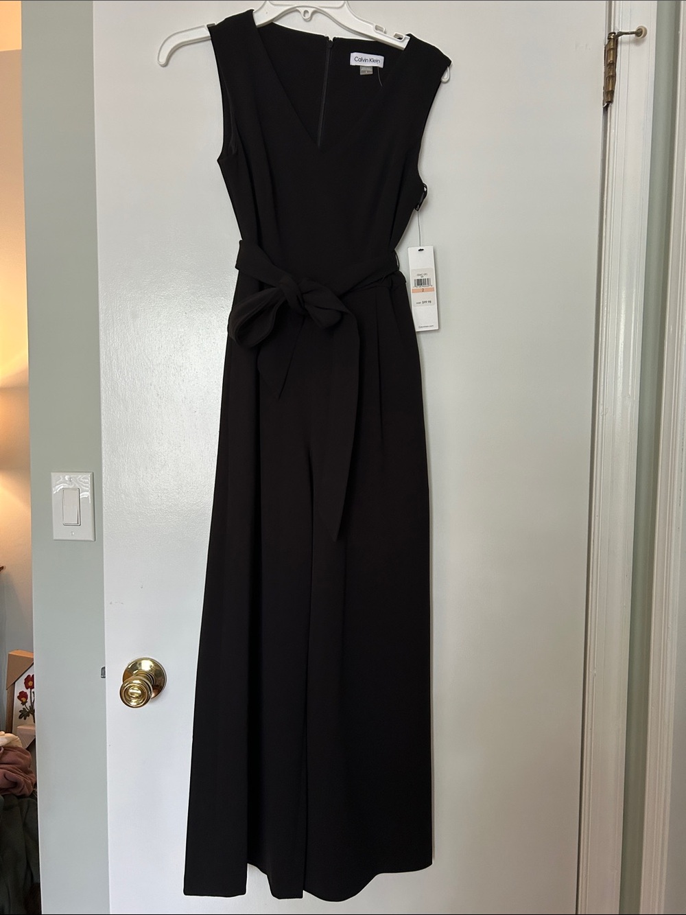 Calvin Klein Black V-Neck Sleeveless Tie-Waist Jumpsuit